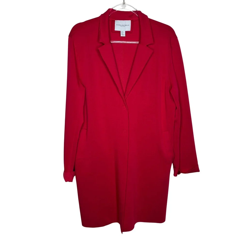 Carolina Belle Montreal Womens XL Hot Pink Longline Blazer Jacket Pocket Fuchsia